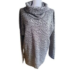 Vintage Calvin Klein Gray Black Leopard Print Cowl Neck Sweater Long Sleeve XL